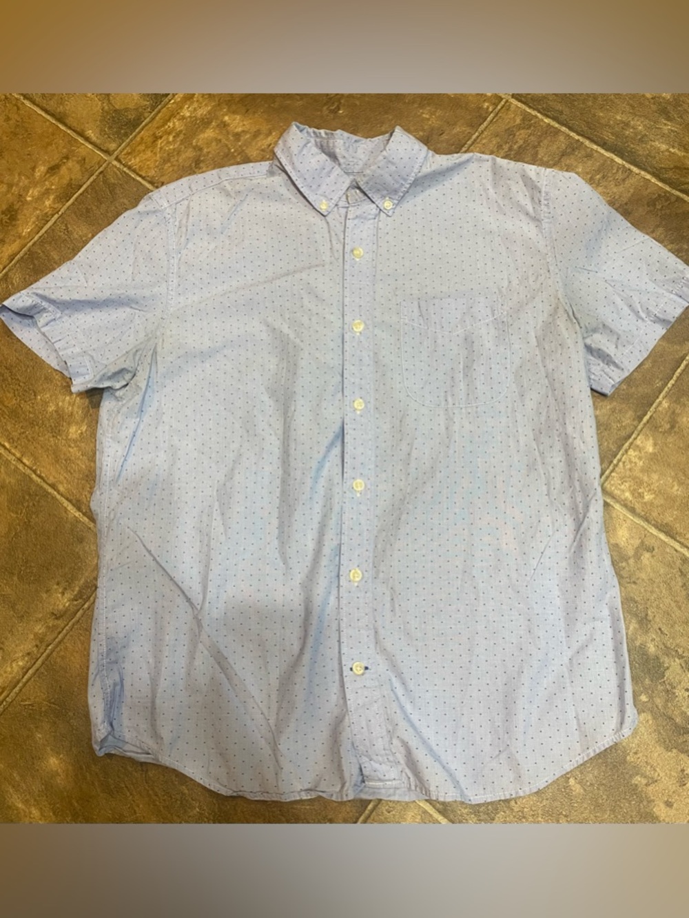 GAP Light Blue Short Sleeve Button-Down with Micro Dot Print